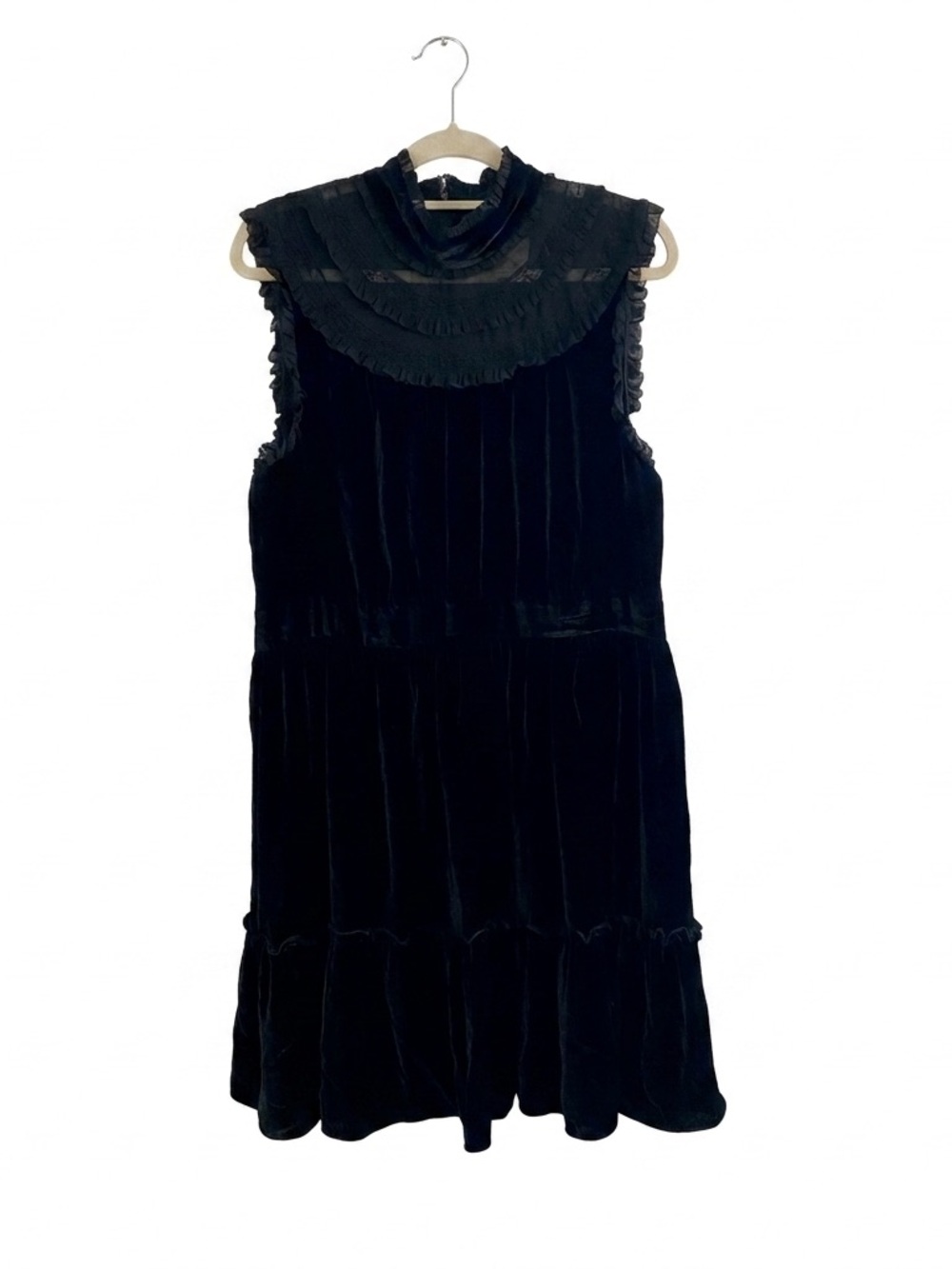 Kate Spade New York Black Silk Blend Velvet Ruffle Lace Bib  Dress Size 16